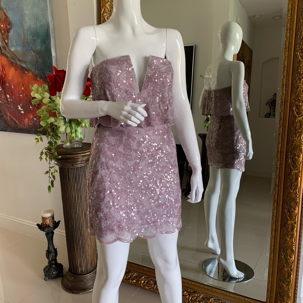 Kate Scallop Hem Sequined Strapless Dress